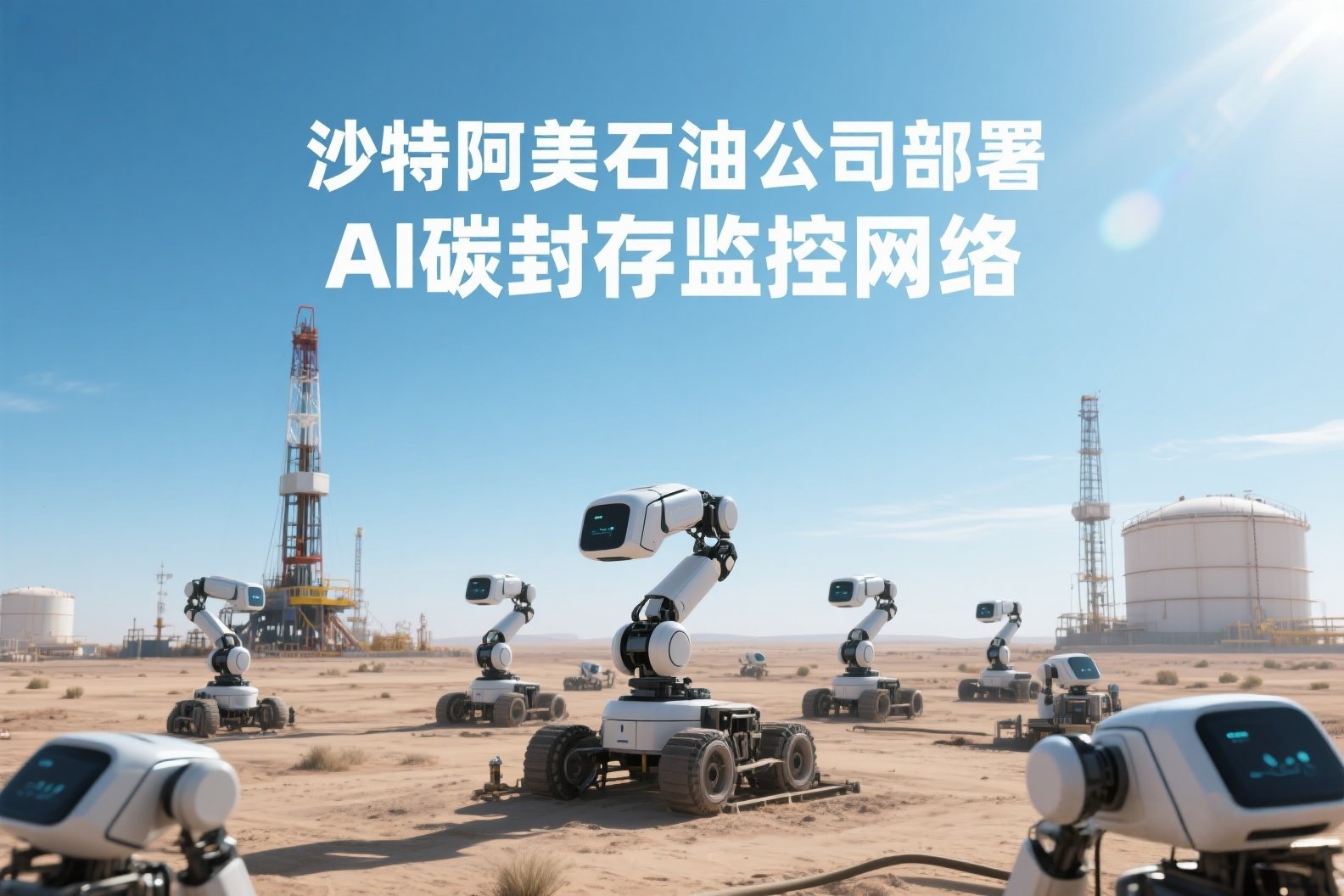 jimeng-2025-05-24-91-我需要关于AI的照片，照片上写有“沙特阿美石油公司部署AI碳封存监控网络”，美观一点的照片_副本