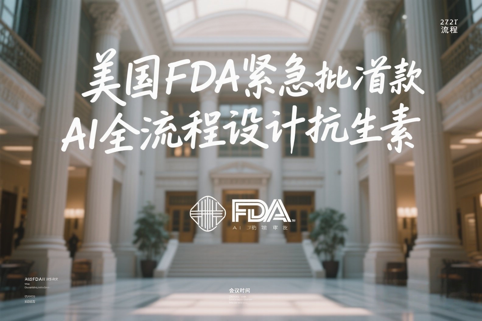 jimeng-2025-05-24-83-我需要关于AI的照片，照片上写有“美国FDA紧急批准首款AI全流程设计抗生素”，美观一点的照片_副本