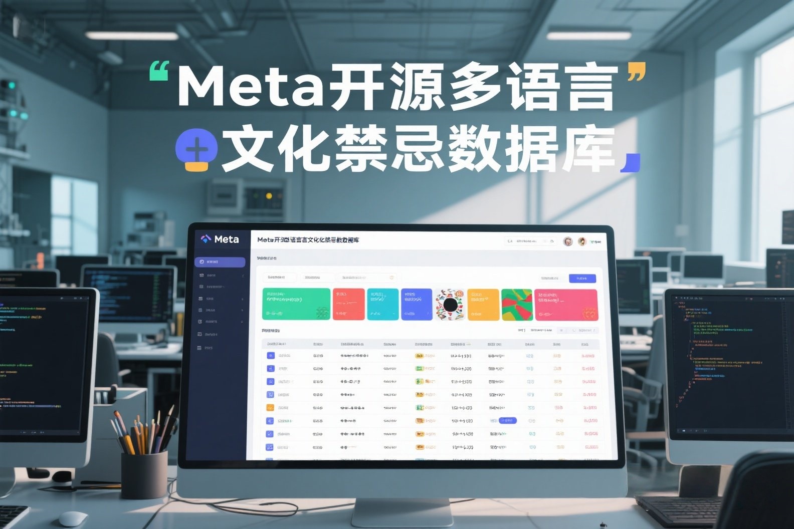 jimeng-2025-05-24-88-我需要关于AI的照片，照片上写有“Meta开源多语言文化禁忌数据库”，美观一点的照片_副本